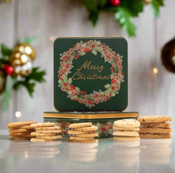 Kerstkrans koekblik merry christmas