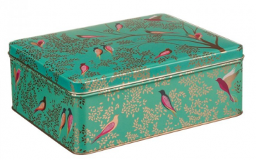Sarah miller green birds rectangular tin