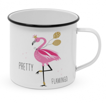 Happy Metal Mug Pretty Flamingo